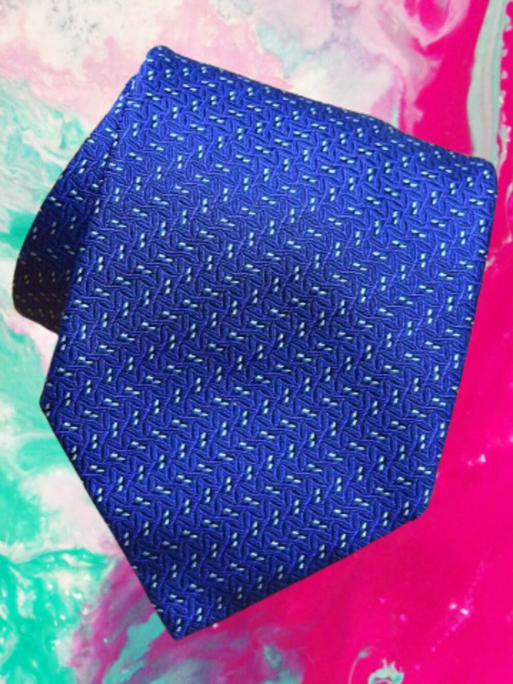 $540 BRIONI Navy Blue white Micro Wavy Geometric Handmade Italy Silk Neck Tie